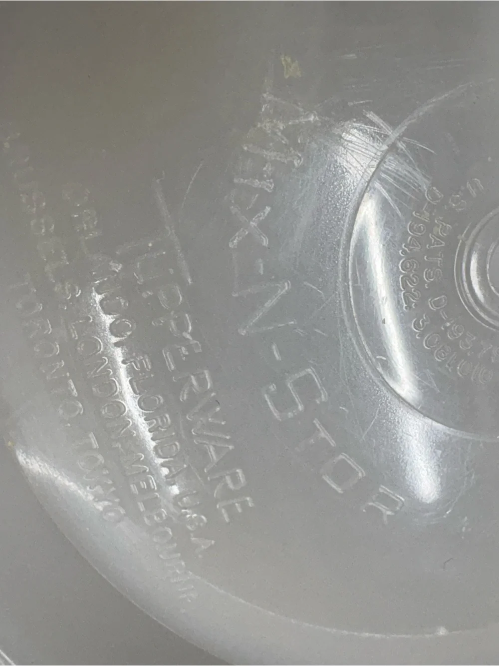 Vintage Tupperware Translucent White Bowl with Embossed Branding with Cover